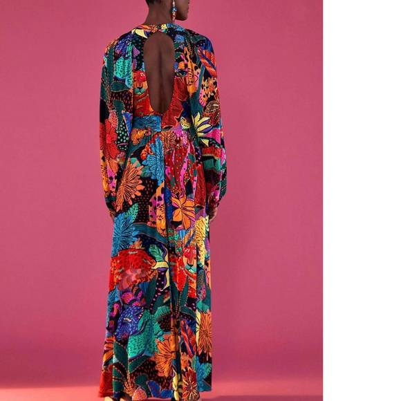 Nwt farm rio cool leopards v neck maxi dress in black - Picture 2 of 4